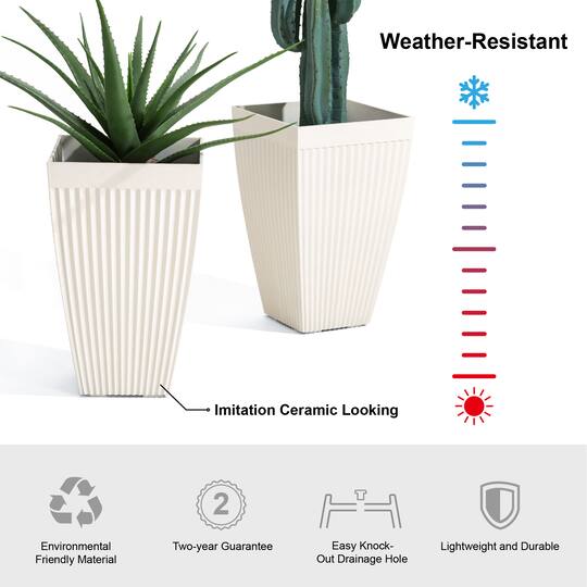 Glitzhome® 23" Eco-Friendly Oversized Faux Concrete Square Fluted Pot Planters